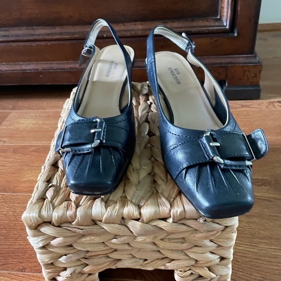 Vintage 90s Ros Hommerson black leather slingback square toe heels in size 8 - Picture 1 of 5